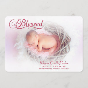 Blessed Photo Girl Birth Announcement Soft Overlay