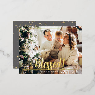 Blessed, Photo Name Gold Foil Holiday Post Card #4