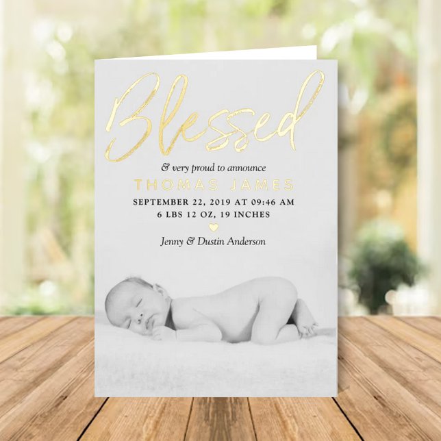 "Blessed" Photo Real Foil Birth Announcement (Creator Uploaded)