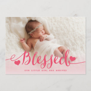 Blessed   Pink Baby Girl Photo Birth Announcement