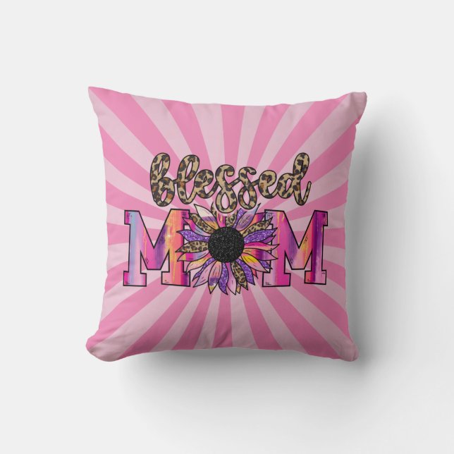 Blessed Pink Mum Floral Modern Cotton Cushion (Front)