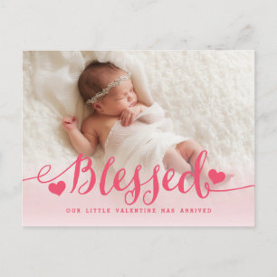 Blessed   Pink Valentine Birth Announcement
