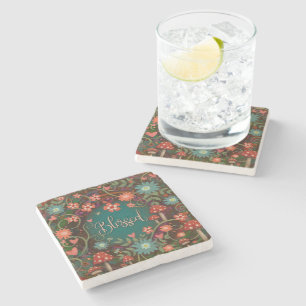 Blessed Pretty Colourful Mushroom Floral Stone Coaster