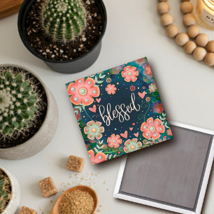 Blessed Pretty Fun Blue Pink Floral Inspirivity Magnet