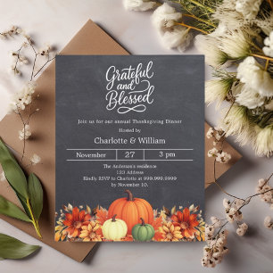 Blessed pumpkin chalkboard Thanksgiving invitation