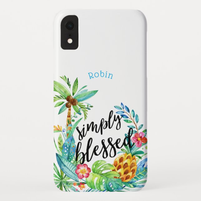 Blessed Quote Tropical Floral Name Inspiration Case-Mate iPhone Case (Back)