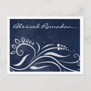 Blessed Ramadan blue ornate islamic greeting Postcard