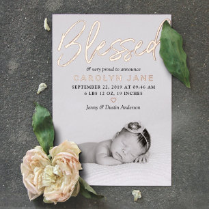 "Blessed" Real Foil Photo Birth Announcement
