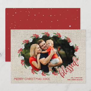 Blessed Red Berries Christmas Photo Holiday Card