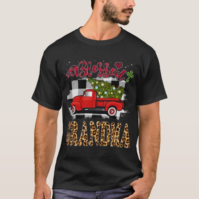 Blessed Red Truck Plaid Xmas Tree Grandma Family C T-Shirt (Front)