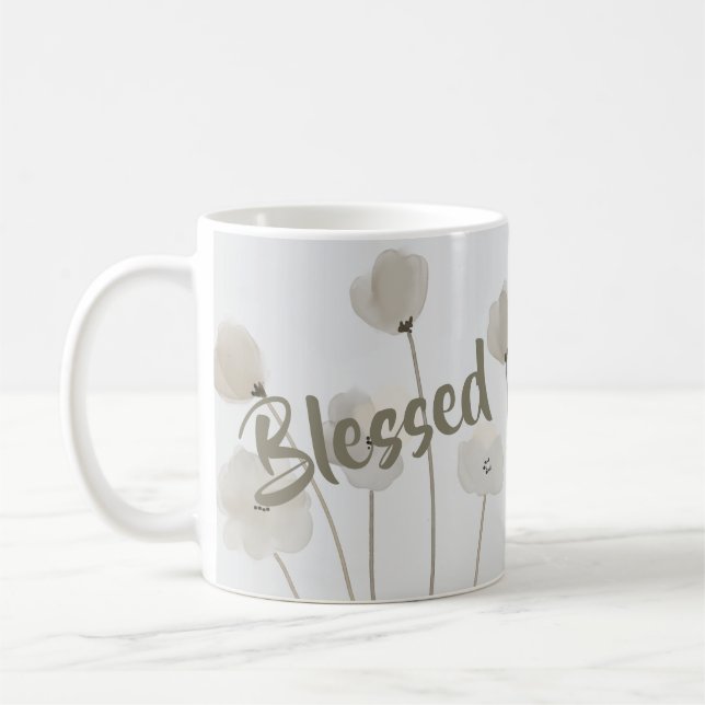 Blessed Religious Inspirational Modern Floral Coffee Mug (Left)