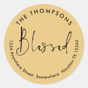 Blessed Return Name Address Christmas Gold Black Classic Round Sticker