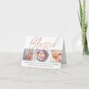 "Blessed" Rose Gold Foil Photo Birth Announcement
