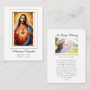 Blessed Sacred Heart Jesus Memorial Prayer Card   