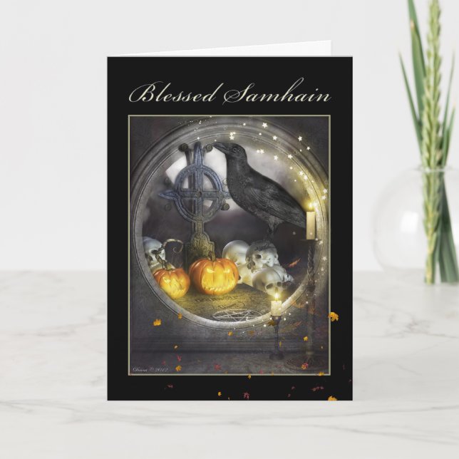 Blessed Samhain Mystical Raven Blank Greeting Card (Front)