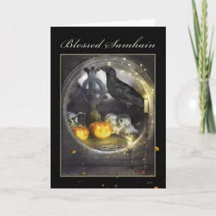 Blessed Samhain Mystical Raven Blank Greeting Card