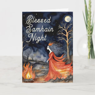 Blessed Samhain Night Halloween Fire Queen Card