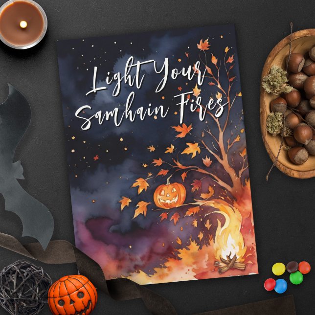 Blessed Samhain Night Halloween Pumpkins Fall Card (Blessed Samhain Night Halloween Pumpkins Fall Greeting Card)