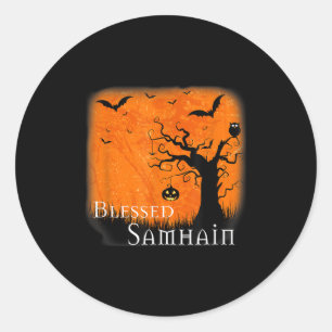 Blessed Samhain Wiccan Celtic Pagan Halloween Witc Classic Round Sticker