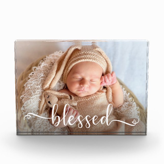 Blessed Script Baby Photo Block (Front)