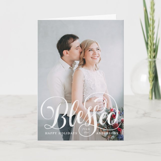 Blessed Script | Folded Holiday Card (Front)