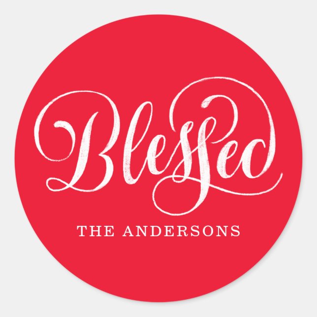 Blessed Script | Holiday Classic Round Sticker (Front)