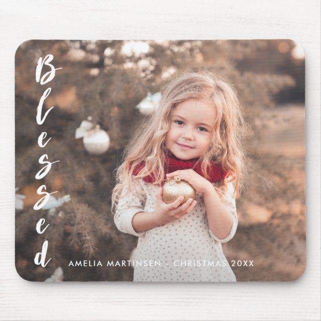 Blessed Script Inspirational Christmas Photo Mouse Mat (Front)