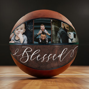 Blessed Script Leather Fathers Day Photo Collage Basketball
