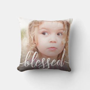 Blessed Script Photo Throw Pillow