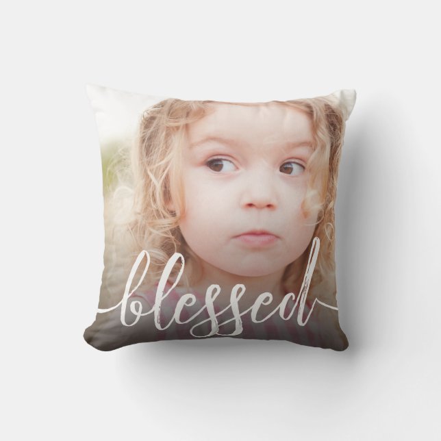 Blessed Script Photo Throw Pillow (Front)