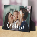BLESSED Script Tabletop Easel Photo Plaque<br><div class="desc">This charming tabletop photo plaque has a built-in easel for frameless display of your favourite photo. Features the word BLESSED in a beautiful white script (can be deleted or changed) and any other information you want to include. Create a keepsake to give as gifts or for yourself.</div>