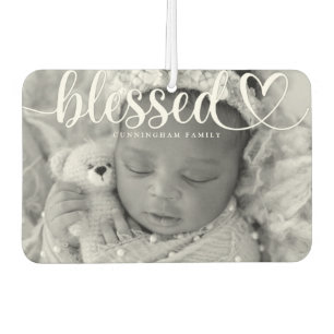 Blessed Script Typography Custom Family Photos Car Air Freshener