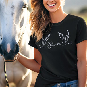 Blessed Script Typography Doves Christian Clothing T-Shirt