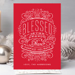 Blessed Season Lettering Holiday Christmas Card<br><div class="desc">Blessed Season Holiday Christmas Card red and white. Typography,  lettering in a beautiful embellished crest-like design. Stars and detail.</div>