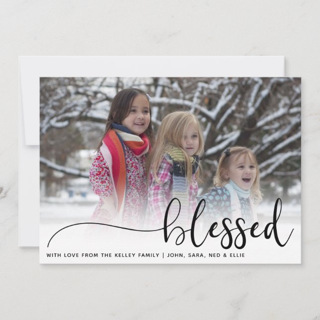 Blessed, Silver Glitter Large Photo Holiday Card (Front)