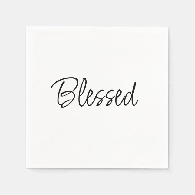 Blessed simple handwritten script thanksgiving napkin (Front)