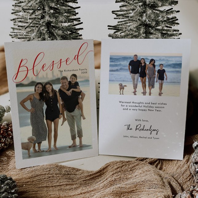 Blessed simple script modern photo Christmas card (Creator Uploaded)