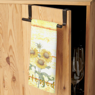Blessed Sunflowers on wood Kitchen Towel