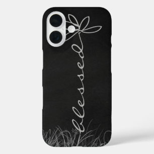 Blessed text daisy on chalkboard iPhone 16 case
