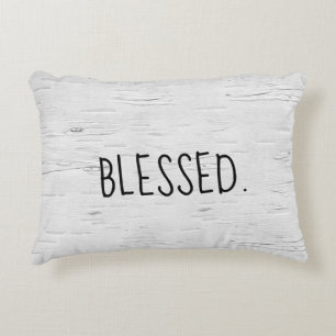 BLESSED Text On Birch Tree  Accent Pillow