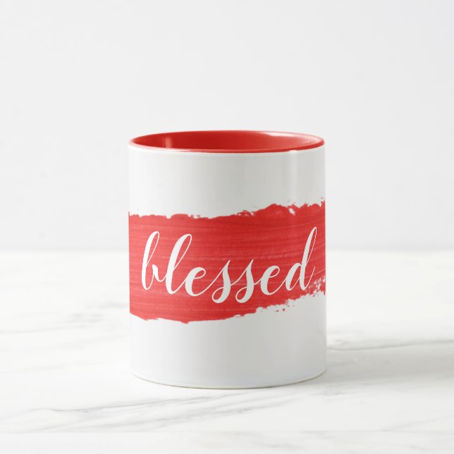 BLESSED Text On Red Paint  Mug (Center)