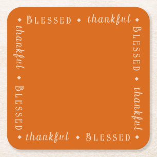 "Blessed" & "thankful" Custom Typography on Bamboo Square Paper Coaster