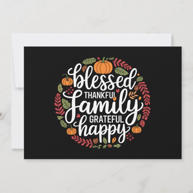 Blessed Thankful Family Thanksgiving Dinner Holiday Card (Front)