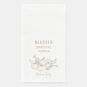  Blessed Thankful Pumpkin Whie Holiday Napkin