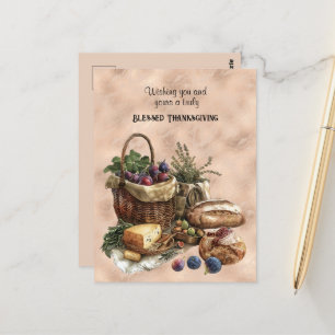 Blessed Thanksgiving Bread Cheese and Grapes Postcard