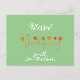 Blessed Thanksgiving Charming Calligraphy Holiday Postcard