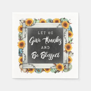 Blessed Thanksgiving Fall Sunflowers Family Dinner Napkin