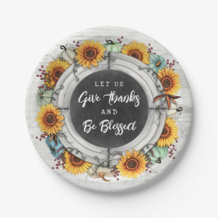 Blessed Thanksgiving Fall Sunflowers Family Dinner Paper Plate