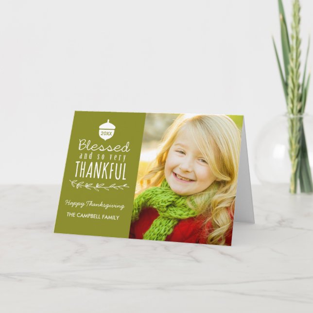 Blessed Thanksgiving Photo Greeting Card / Olive (Front)