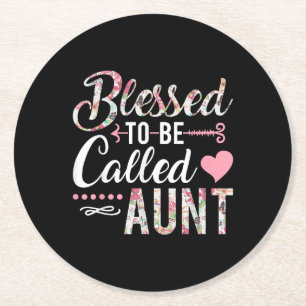 Blessed To Be Called Aunt Floral Women Gift Round Paper Coaster